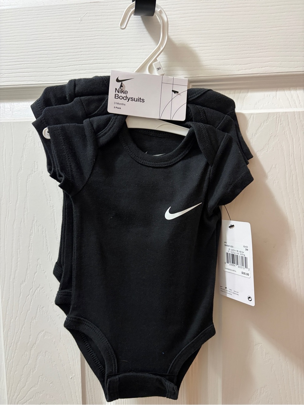 Nike Black Baby Bodysuits with White Swoosh (3-Pack)